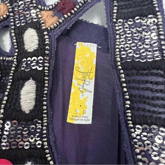 New‎ Free People Quest Tank Top Tunic Split Sides Blouse Aztec Beaded - Picture 9 of 16